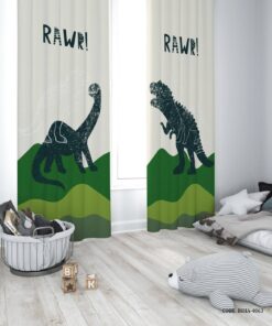 پرده پانچی دو تکه اتاق پسرانه طرح دایناسور مدل Rawr