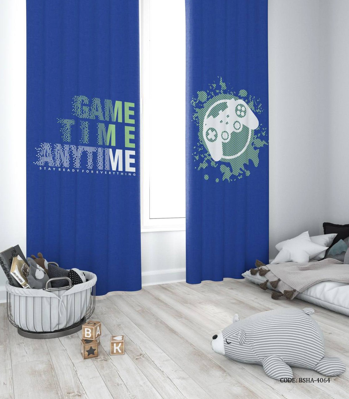 پرده پانچی دو تکه اتاق پسرانه طرح دسته بازی کامپیوتری مدل Gamer