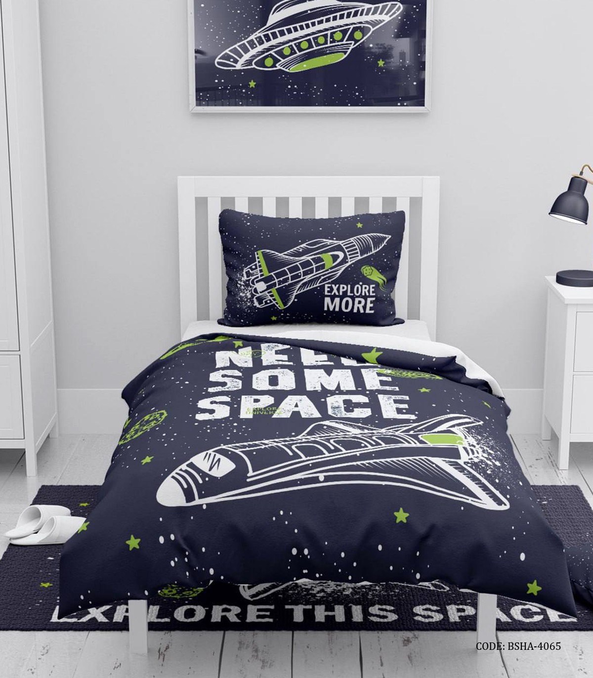 روتختی پسرانه 4 تکه طرح بشقاب پرنده و فضا پیما مدل Explore the Space