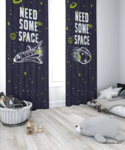 پرده پانچی دو تکه اتاق پسرانه طرح بشقاب پرنده و فضا پیما مدل Explore the Space