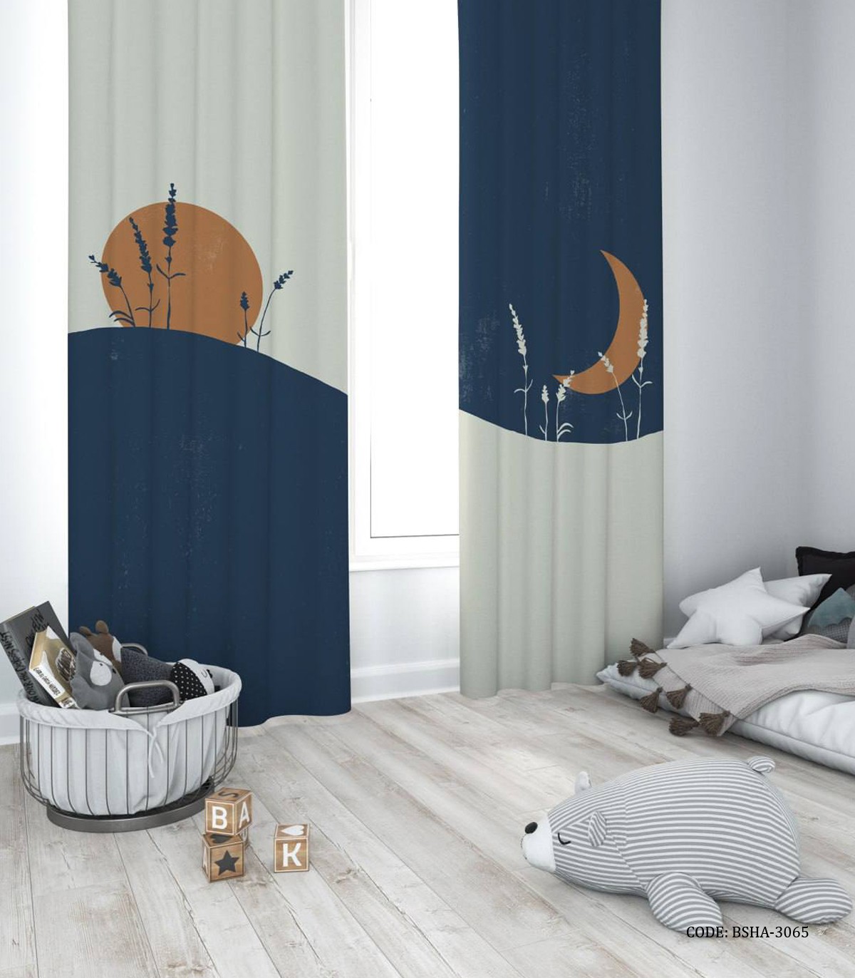 پرده پانچی دو تکه اتاق پسرانه طرح شب مهتابی مدل The Moon