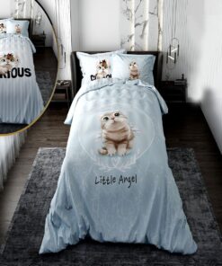 روتختی کودک دخترانه با لحاف دو رویه طرح گربه مدل Little Angle