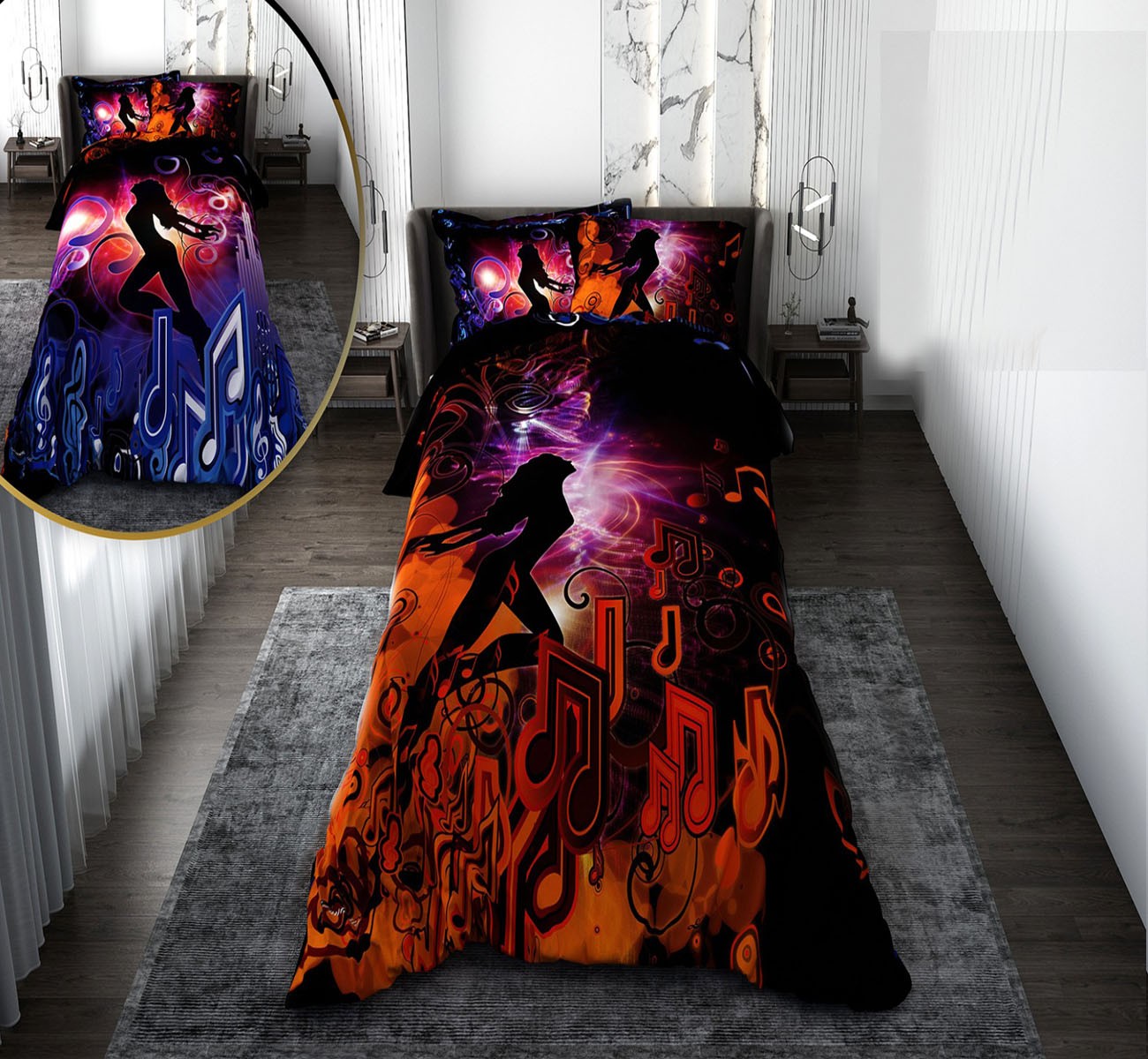 روتختی دخترانه با لحاف دو رویه طرح موزیک مدلLady Musician