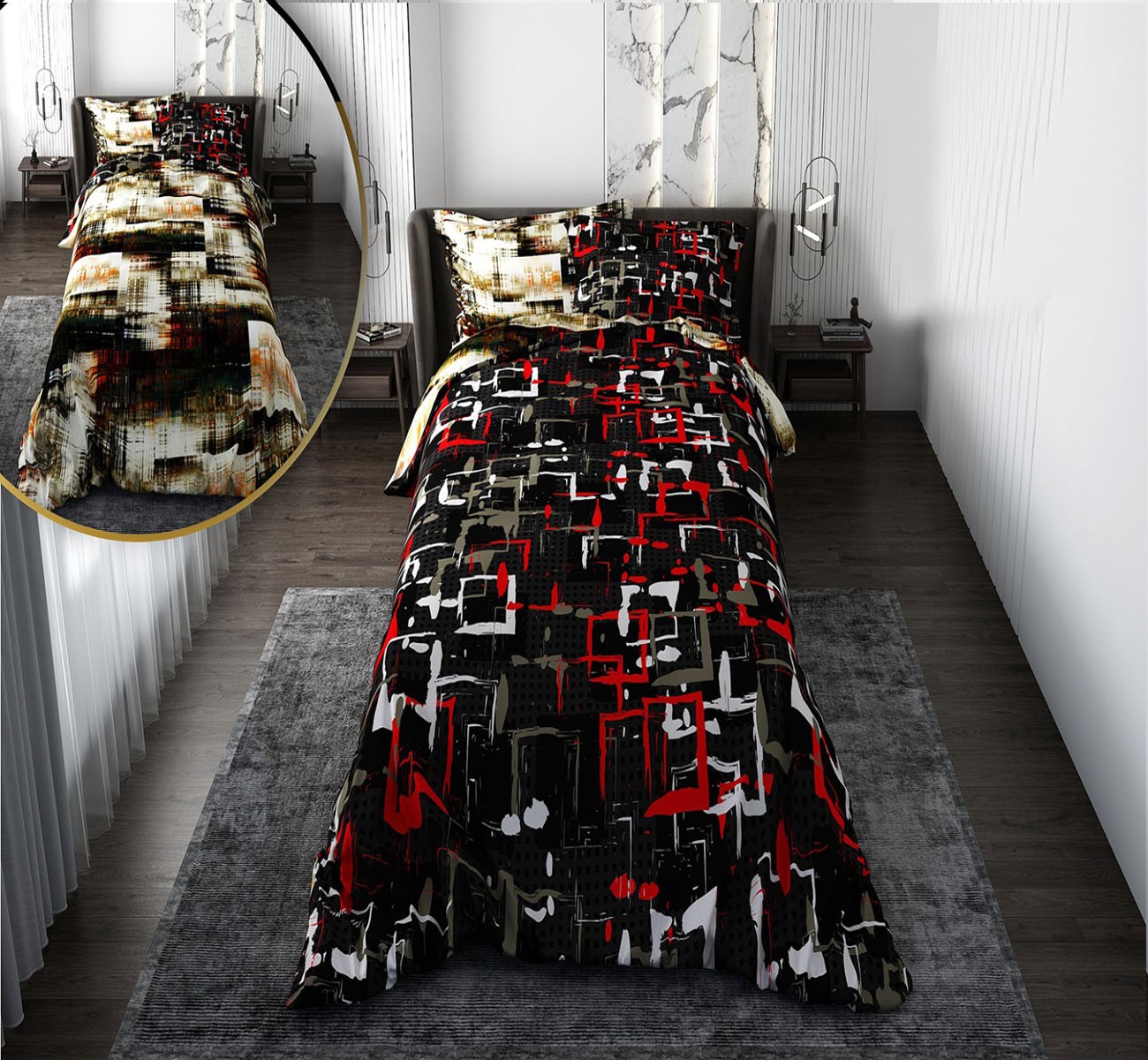 سرویس روتختی پسرانه با لحاف دو رویه طرح چهارخونه آبرنگی