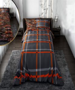 سرویس روتختی یک نفره با لحاف دو رویه طرح چهارخونه طوسی قرمز