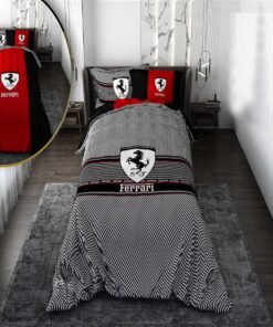 روتختی  پسرانه قرمز مشکی با لحاف دو رویه طرح Ferrari