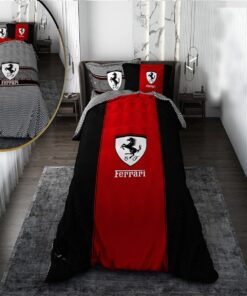 روتختی  پسرانه قرمز مشکی با لحاف دو رویه طرح Ferrari