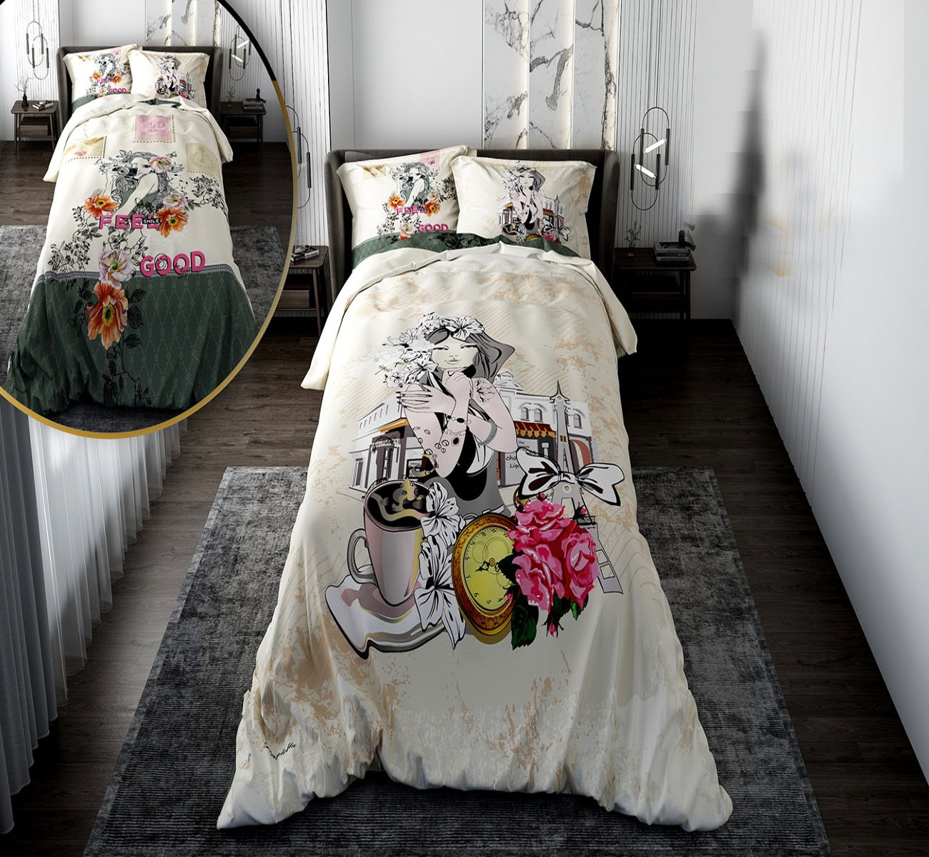 روتختی دخترانه با لحاف دو رویه طرح دختر عکاس مدل Photographer