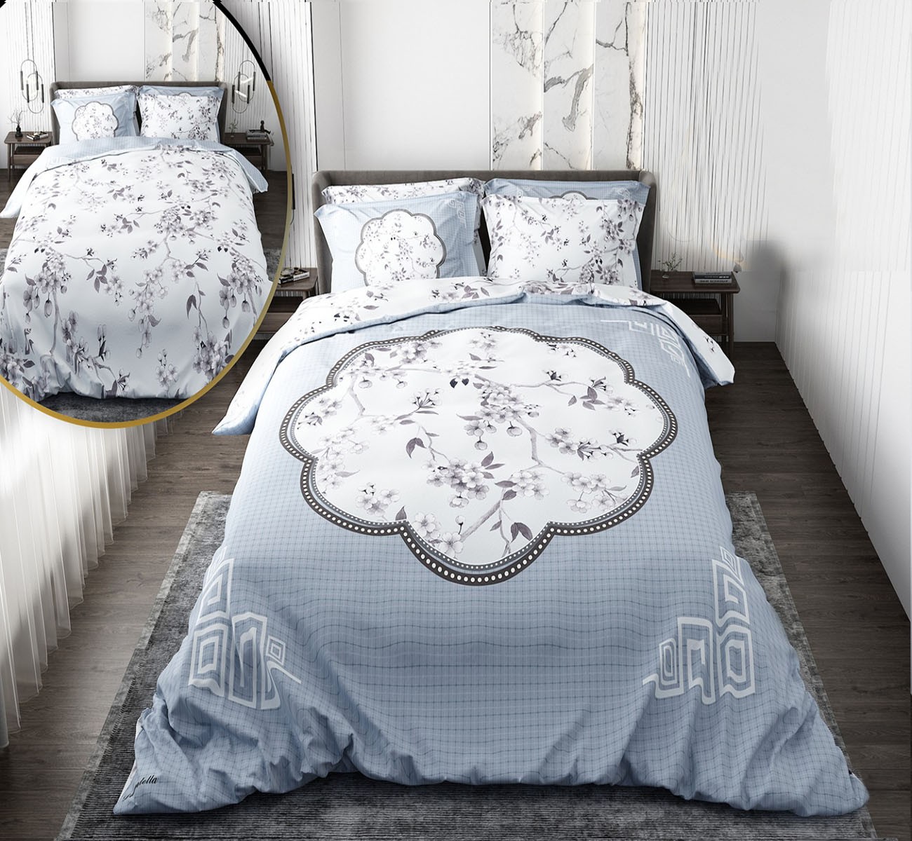 سرویس لحاف روتختی دو نفره دورو طرحدار طرح گل مدل هاوانا