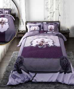 سرویس لحاف روتختی دو نفره دورو طرحدار بنفش یاسی مدل میا