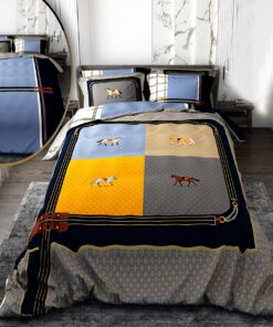سرویس لحاف روتختی اسپرت دو نفره دورو طرح اسب و چهارخونه مدل بروکلین