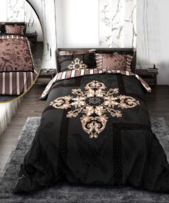 سرویس لحاف روتختی دو نفره قهوه ای دورو طرح پرنده مدل ملکوت