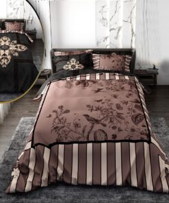 سرویس لحاف روتختی دو نفره قهوه ای دورو طرح پرنده مدل ملکوت