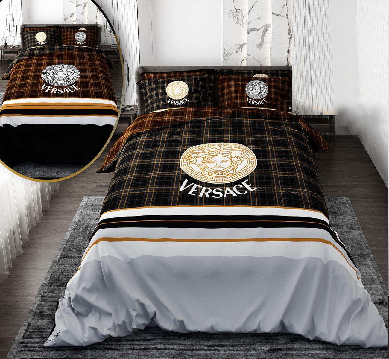 سرویس لحاف روتختی اسپرت دو نفره دورو طرح چهارخونه ورساچه