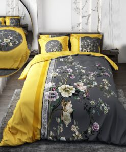 سرویس لحاف روتختی دو نفره طوسی زرد دورو طرح گل مدل استلا