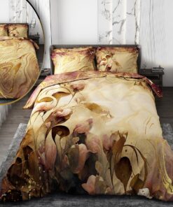 سرویس لحاف روتختی دو نفره طلایی دورو طرح گل مدل آنابلا