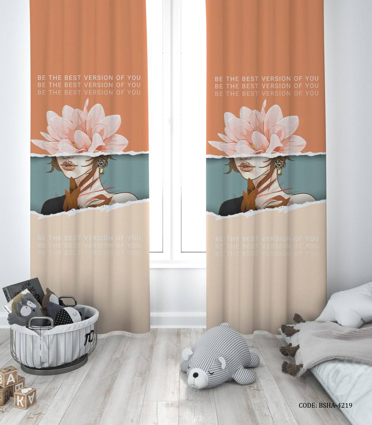 پرده پانچی دو تکه اتاق دخترانه طرح دختر مدل Be the Best Version of You