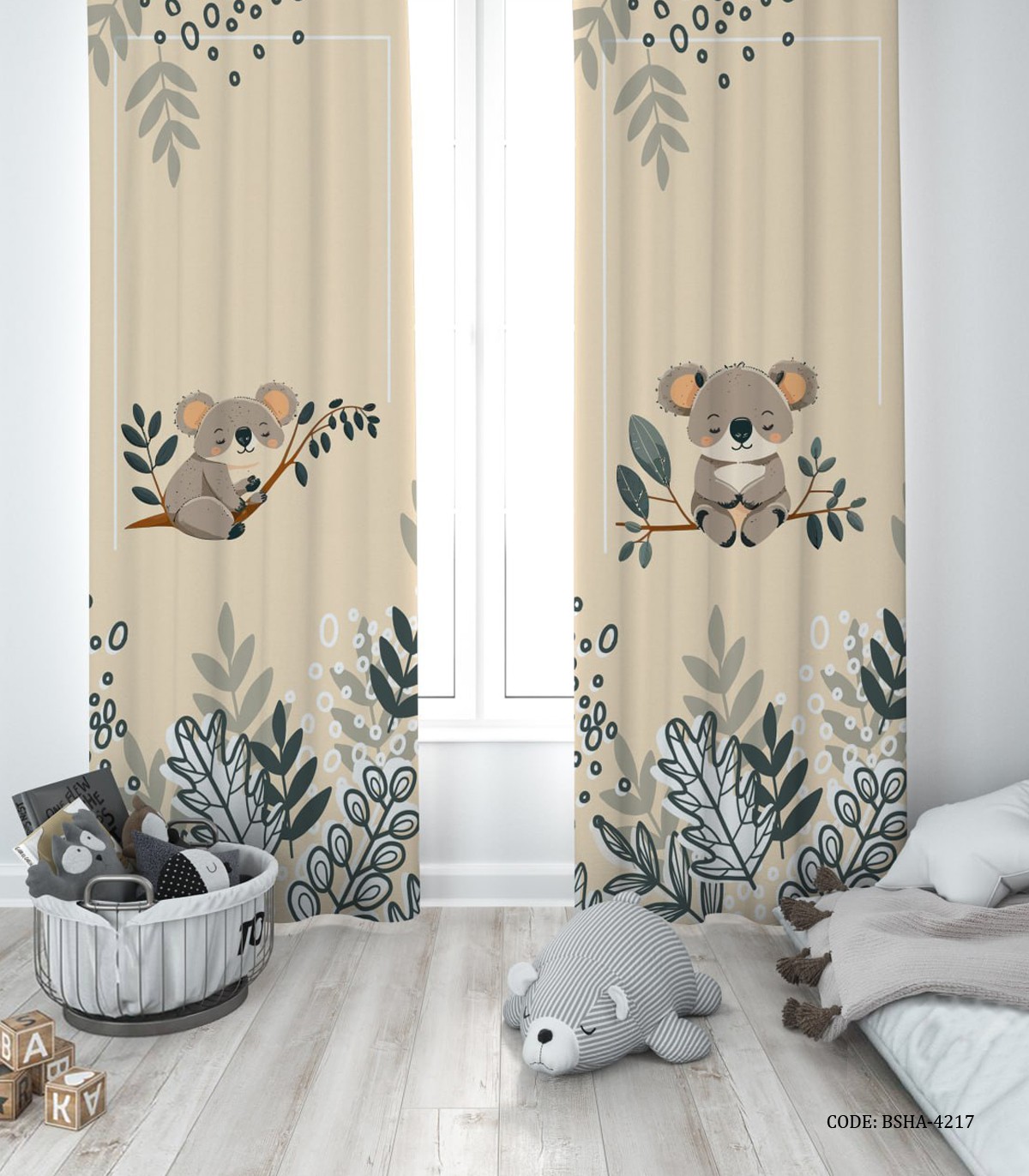 پرده پانچی دو تکه اتاق پسرانه طرح کوآلا مدل Koala
