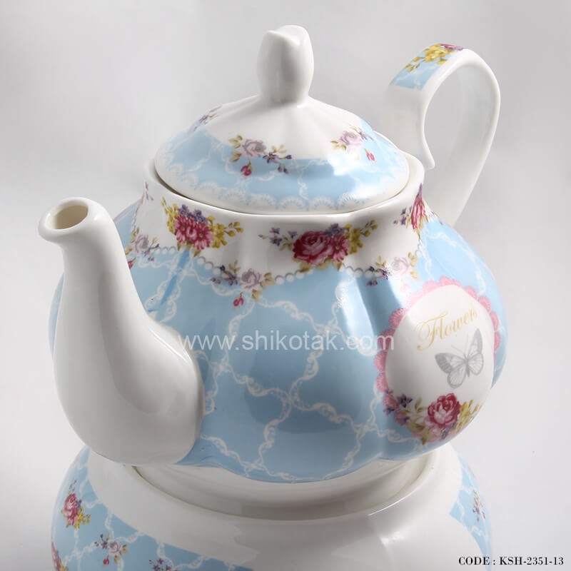 قوری چینی وارمر دار طرح flower