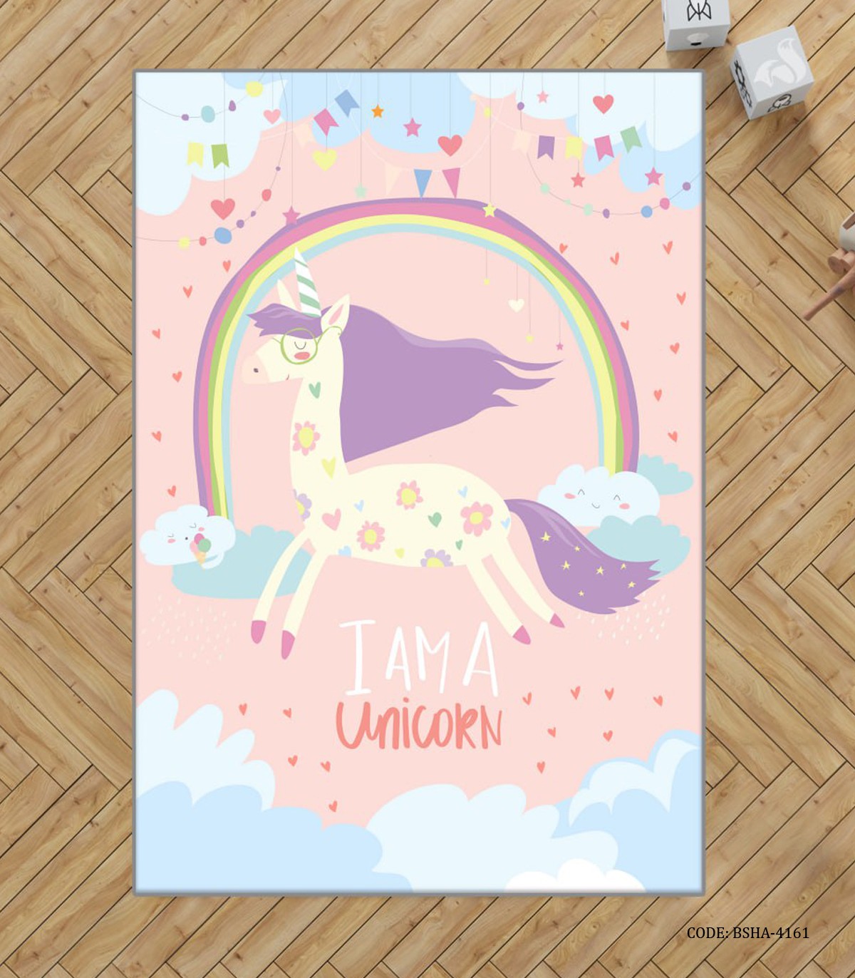 فرش اتاق دخترانه طرح یونیکورن مدل I am a Unicorn