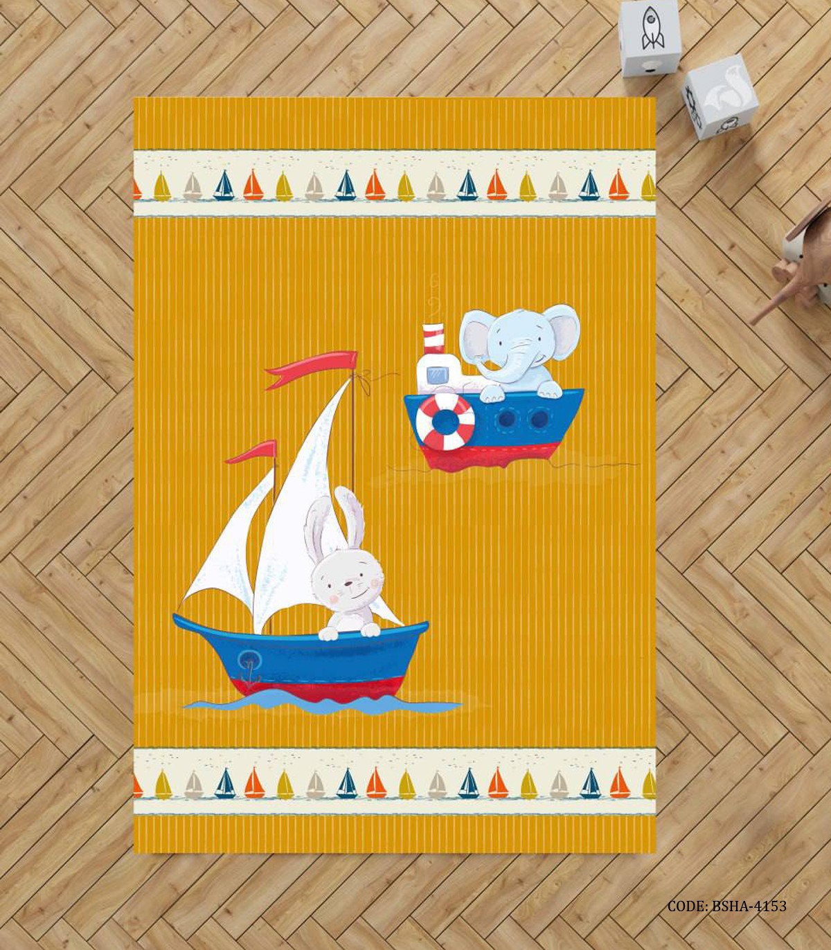 فرش اتاق پسرانه طرح فیل و خرگوش مدل Boat