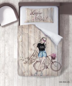 روتختی دخترانه 4 تکه طرح دختر مدل Bonjour Paris