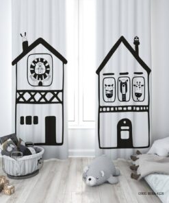 پرده پانچی دو تکه سیاه و سفید پسرانه طرح حیوانات مدل Home in Jungle