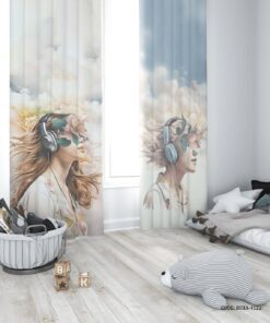 پرده پانچی دو تکه اتاق دخترانه طرح دختر مدل لیلیوم