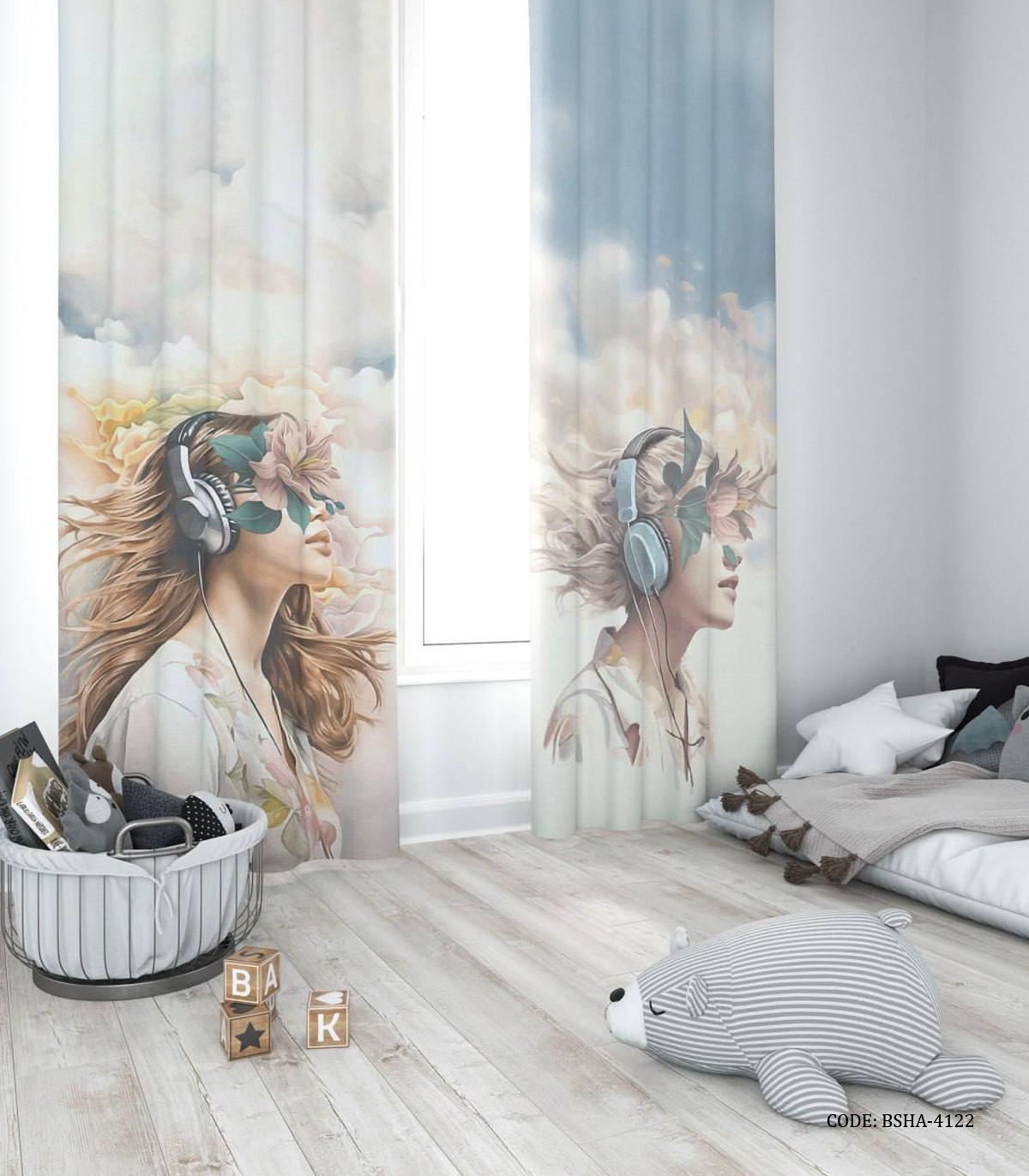 پرده پانچی دو تکه اتاق دخترانه طرح دختر مدل لیلیوم