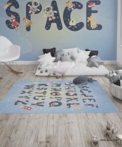 فرش اتاق پسرانه طرح فضانوردی مدل Spzce
