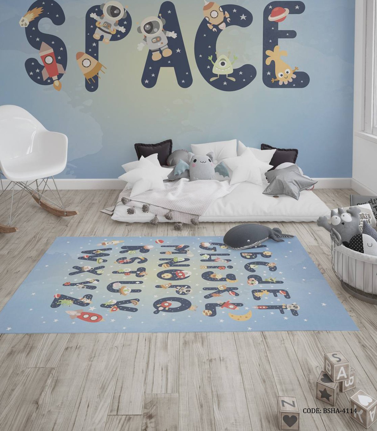 فرش اتاق پسرانه طرح فضانوردی مدل Spzce