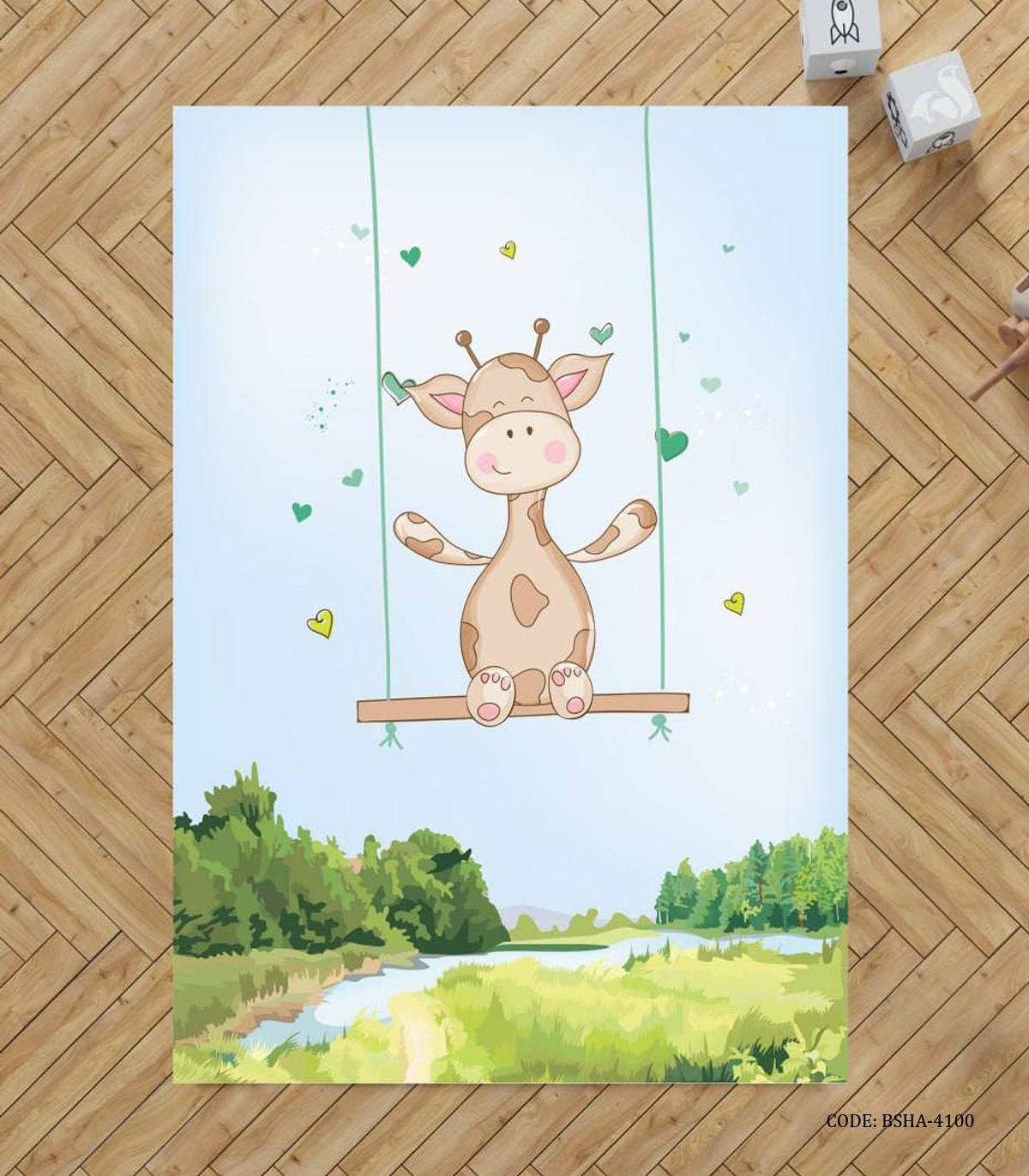 فرش اتاق پسرانه طرح زرافه مدل Happy Giraffe