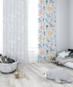 پرده پانچی دو تکه اتاق پسرانه طرح دایناسور مدل Triceratops