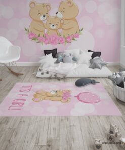 فرش صورتی اتاق دخترانه طرح خرس مدل It's a Girl