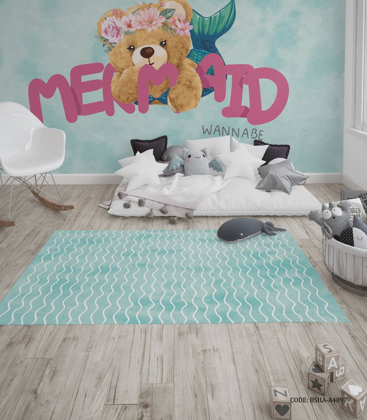 فرش اتاق دخترانه طرح خرس پری دریایی مدل MERMAID