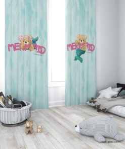پرده پانچی دو تکه اتاق دخترانه طرح خرس پری دریایی مدل MERMAID