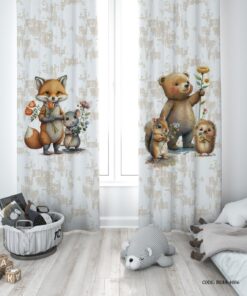 پرده پانچی دو تکه اتاق پسرانه طرح حیوانات چنگل مدل Sunflower