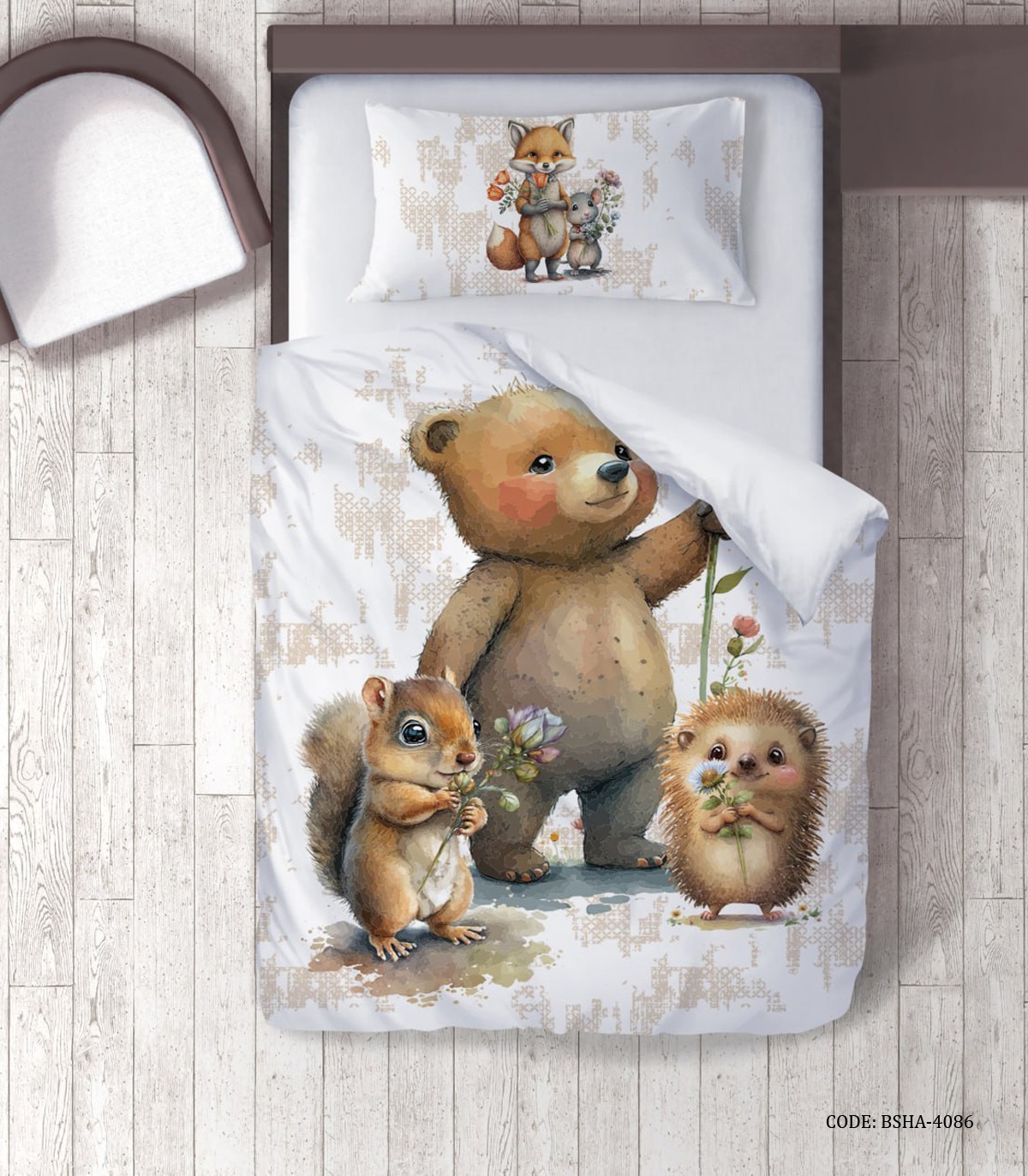 روتختی پسرانه 4 تکه طرح خرس و سنجاب و جوجه تیغی مدل Sunflower