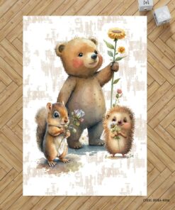 فرش اتاق پسرانه طرح خرس و سنجاب و جوجه تیغی مدل Sunflower