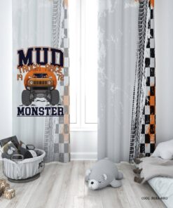پرده پانچی دو تکه اتاق پسرانه طرح ماشین مدل Truck Race 1972