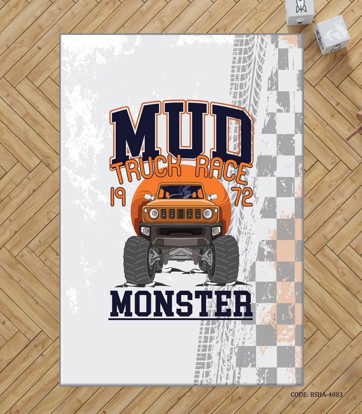 فرش اتاق پسرانه طرح ماشین مدل Truck Race 1972