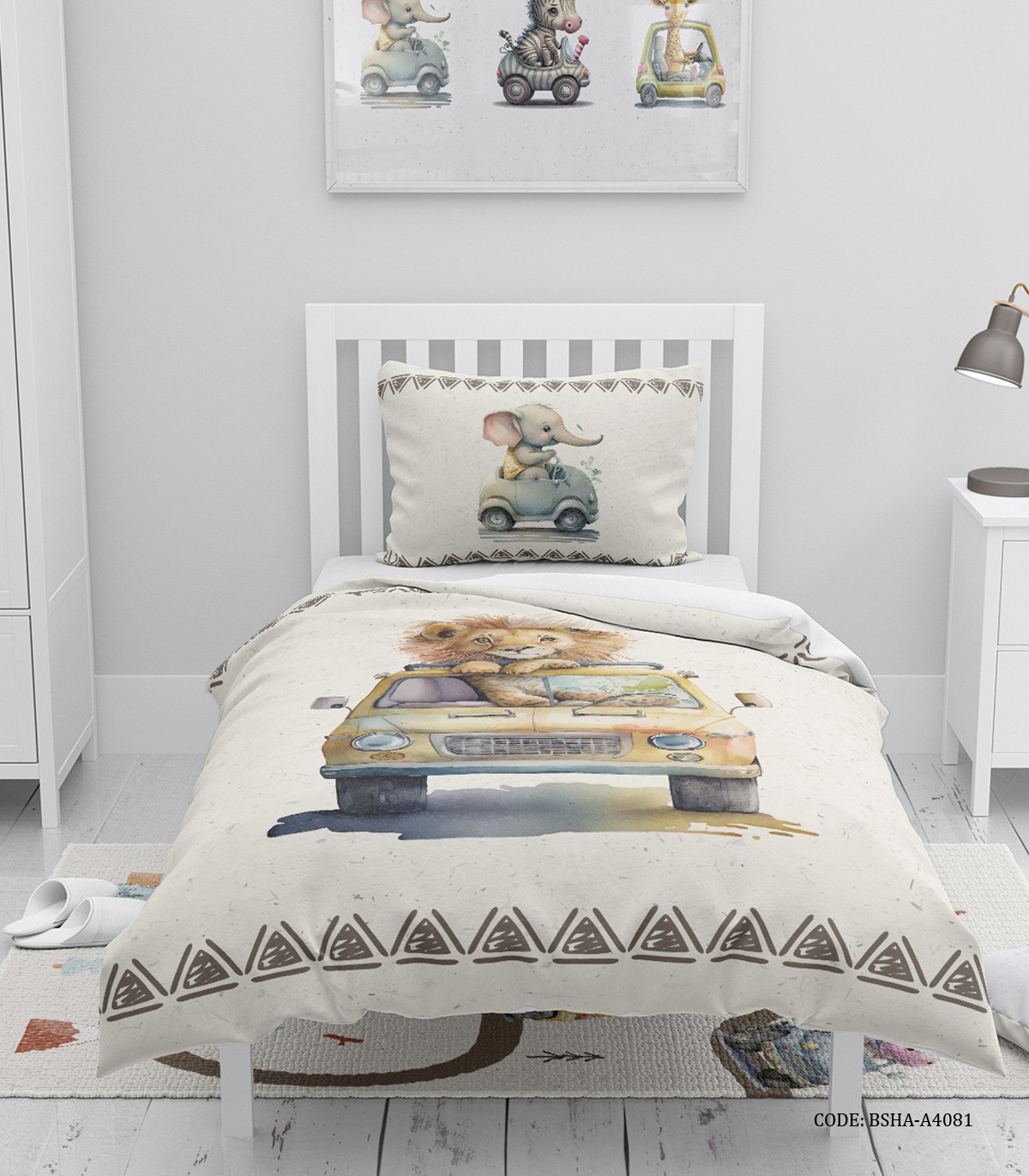 روتختی پسرانه 4 تکه طرح حیوانات و ماشین مدل Jungle Road