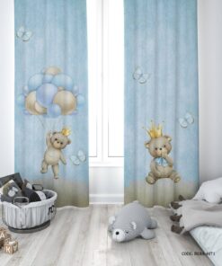 پرده پانچی دو تکه اتاق پسرانه طرح خرس مدل King