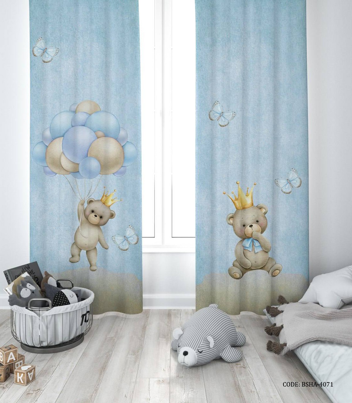 پرده پانچی دو تکه اتاق پسرانه طرح خرس مدل King