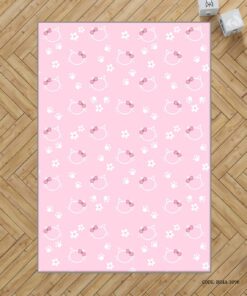 فرش صورتی اتاق دخترانه طرح گربه مدل Meau