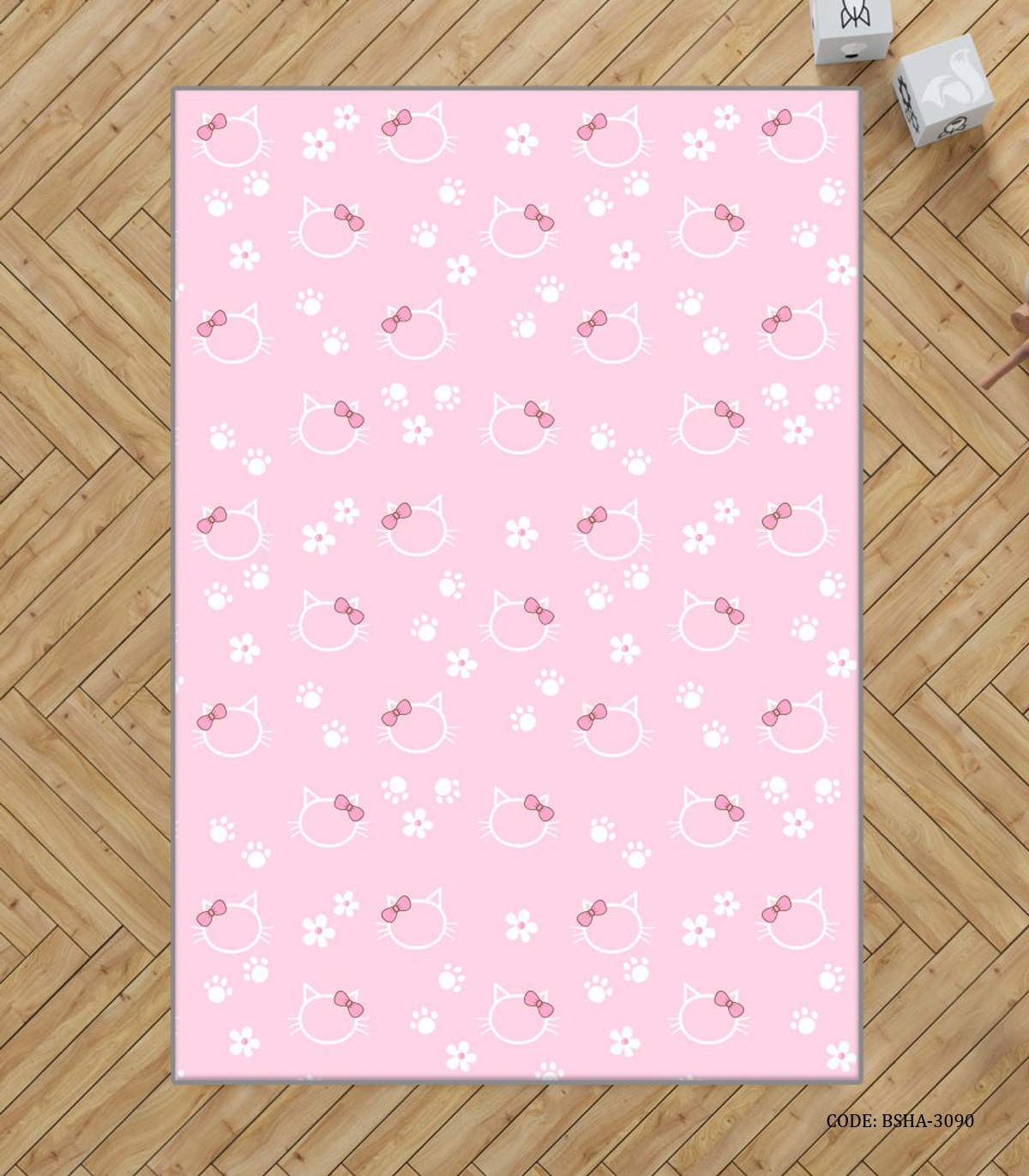 فرش صورتی اتاق دخترانه طرح گربه مدل Meau