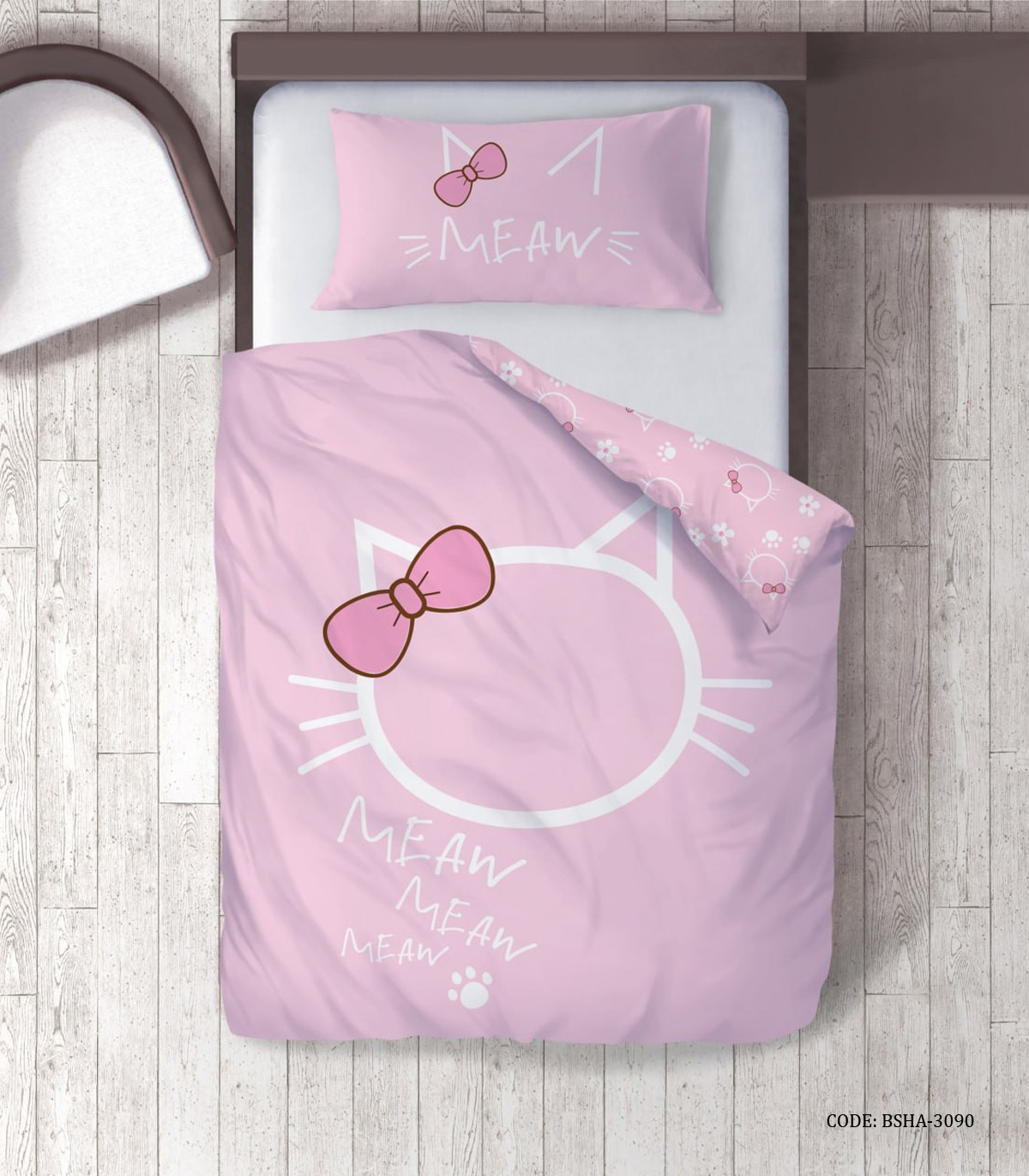 روتختی صورتی دخترانه 4 تکه طرح گربه مدل Meau