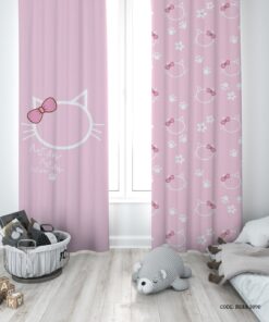 پرده پانچی دو تکه اتاق دخترانه طرح گربه مدل Meau