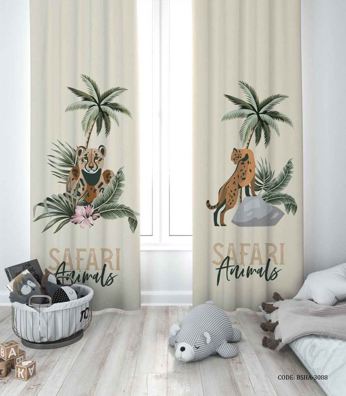 پرده پانچی دو تکه اتاق پسرانه طرح یوزپلنگ مدل CHEETAH
