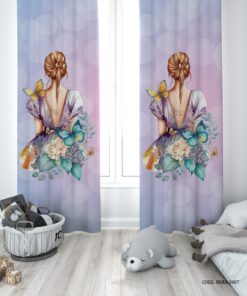 پرده پانچی یاسی بنفش دو تکه اتاق دخترانه طرح دختر مدل You Are a GEM